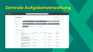 „eXaminer Aufgabenverwaltung: Tabellenansicht mit Prüfungsaufgaben verschiedener Typen, filterbar nach Fach, Thema und Urheber."